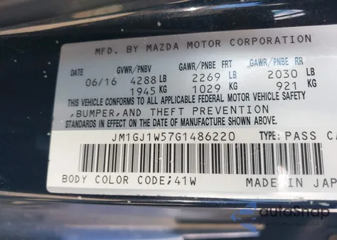 2016 Mazda Mazda6 I Grand Touring z USA, uszkodzony, nr VIN JM1GJ1W57G1486220